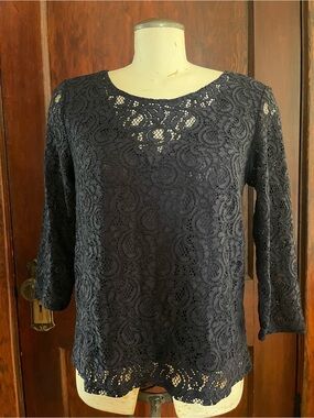 Next Navy Lace Long Sleeve Blouse